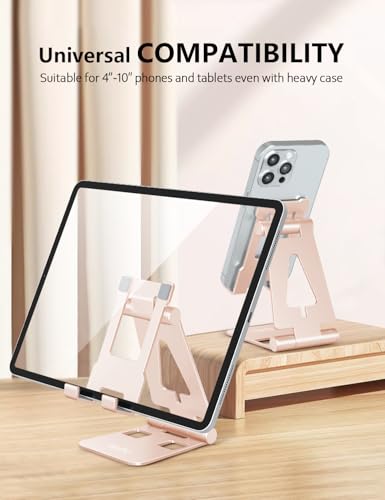 Aoviho Cell Phone Stand for Desk, Adjustable Desktop Phone Holder Stand, Foldable Moblie Phone Dock for iPhone 17 16 15 14 13 Pro Xs Max Xr X 8 7 6 5 5s SE Nintendo Switch All Phones,Rose Gold - color: Rose Gold