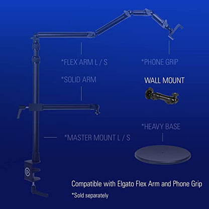 Elgato Wall Mount, Articulated Arm for Lights and Cameras | Permanent wall-mounted rigging, Two ball joints, 1/4-inch screw, Expands with Multi Mount accessories - style: Wall Mount