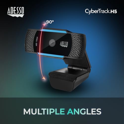 Adesso Cybertrack H5 1080p Hd USB Autofocus Webcam with Microphone, 1920 Pixels X 1080 Pixels, 2.1 Mpixels, Black