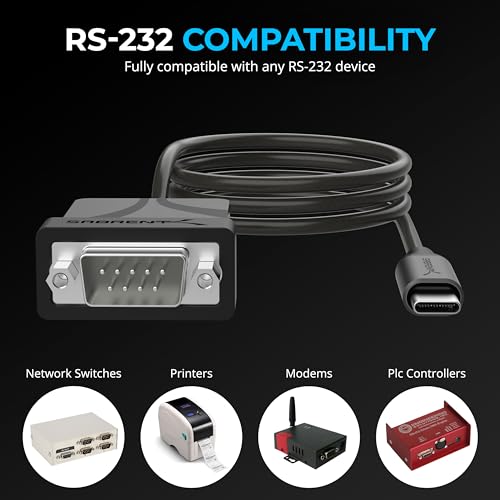 SABRENT USB-C to DB9 Serial RS-232 Adapter Cable 3FT, Prolific PL2303GS Chipset, USB 2.0, 1bps-12Mbps Baud Rate, for POS Terminals, Modems, GPS, Industrial Devices (CB-D9C3) - size: USB-C 3FT – RS-232