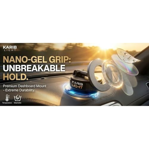 Car Mount, Magnetic Phone Holder with Washable Nano-Gel Suction for Smooth Dashboards and Windshields, 360° Rotating 3-Axis Foldable Mount for iPhone, Samsung and Android