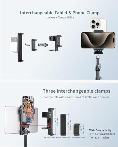 Large Screen Teleprompter Holder for Tablet & Phone with 70.8" Extendable Tripod, Dual Device Design, Compatible with iPad/iPhone/Samsung and More. Perfect for Live Streaming/Video Recording - size: holder with 70.8-inch tripod
