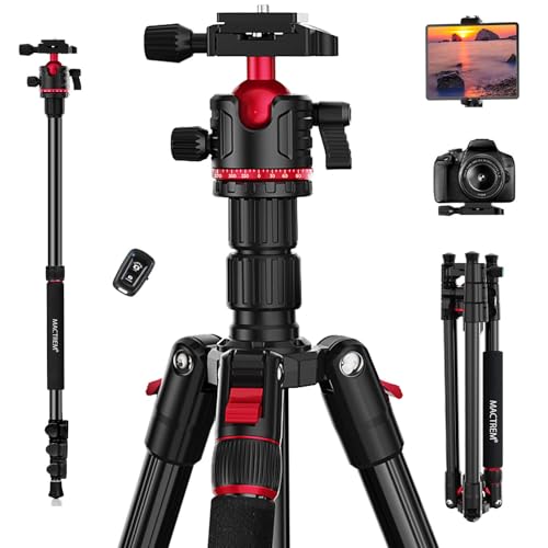 MACTREM 67" Travel Tripod - 360° Ball Head for Cameras | Aluminum alloy, 67" height, 360° ball head, lightweight, for DSLR/mirrorless, smartphone, iPad, binoculars - size: 68 inch