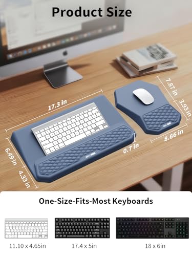 3-in-1 Ergonomic Keyboard Stand with Wrist Rest & Mouse Pad Set, Comfy Keyboard Riser Holder Soft Mousepad with Massage Design, Memory Foam and Non-Slip PU Base for Pain Relief, Blue - color: Blue
