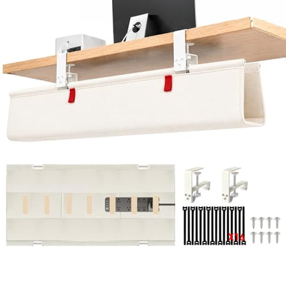 Under Desk Cable Management Tray – No Drill, 48" L x 6" W, Non-Scratch Silicone Clamps, 16 Cable Slots, Washable Honeycomb Base,Beige - color: Beige, size: Upgraded with Enhanced Features-48"L x 6.0"W