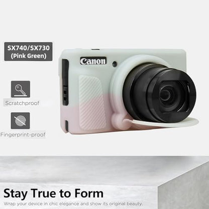 Camera Case for Canon PowerShot SX740/ SX730 Digital Camera,SX740 HS Case, Soft Silicone Protective Case Removable Lens Cover,Comes with 2 Screen Protectors and 1 Wrist Strap. (Pink Green) - color: Pink Green