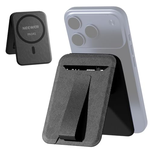 NEEWER Magnetic Phone Wallet with Card Holder, Foldable Desk Stand Lightweight Portable Leather Slim Cell Phone Card Case Compatible with MagSafe iPhone Samsung Android for Video Recording, PA141 - style: PA141