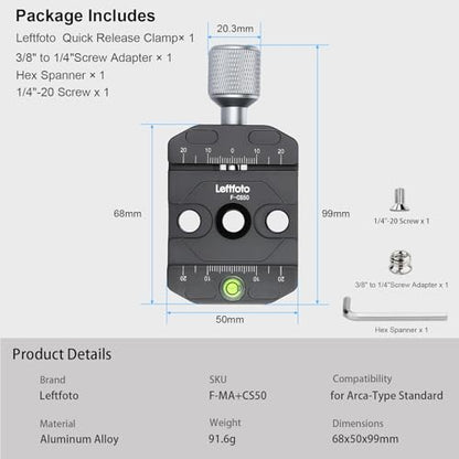 Leftfoto Quick Release Clamp with Arca Swiss clamp Style for Tripod Ballhead Universal Quick-Change seat, monopod Head, Tripod Quick Release Plate