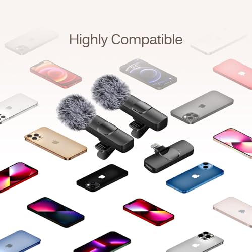 Professional Wireless Lavalier Lapel Microphone for iPhone, iPad, Mini Video Recording Mic for Interview Video Podcast Vlog YouTube & Livestream, Noise Reduction, Plug & Play ，2 Pack (Lightning Port) - style: Lightning Port