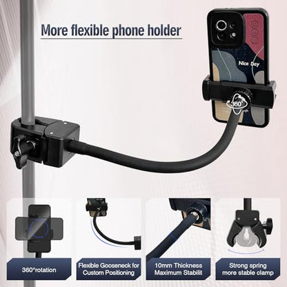 Clip Phone Holder for Desk,Pole,Pipe,Boom,Flat Surface with Adjustable Aluminium Arm Phone Clamp Mount for Mic Stand,Treadmill Compatible with All 4-7” Cell Phone (Long-Gooseneck Arm Phone Holder) - style: 11.81" Gooseneck Arm Phone Holder