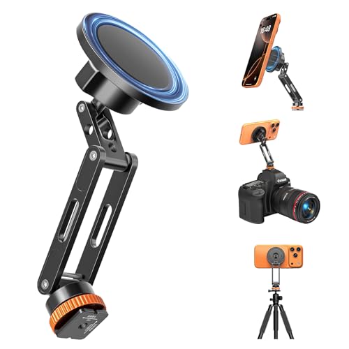MoKo MagSafe Tripod Mount, All Metal 360° Adjustable Phone Mount for Tripod & Camera with 1/4" Screw & Cold Shoe, Compatible with iPhone 12-17 Series, for Camera Monitoring, Stabilizers, Sony/Canon