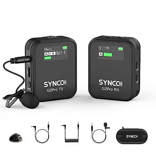 SYNCO Wireless Lavalier Microphone 2.4G Lav Mic with Charging Case 656FT 8H for Online Class Live Streaming YouTube for Camera Smartphone Tablet (1TX+1RX(with Display+8GB) - style: 1TX+1RX(with Display）+8GB