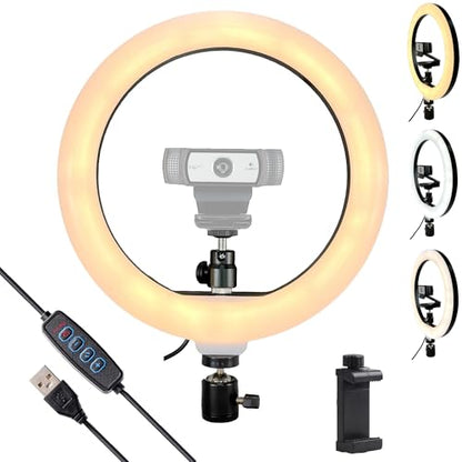 Webcam Light, Ring Light for Logitech Webcam C920,C922x,C930e,Brio 4K,C925e,MX Brio 4K,StreamCam,Brio 500,C615 1/4'' Screw Hole- 10'' Light (Without Tripod and Stand)
