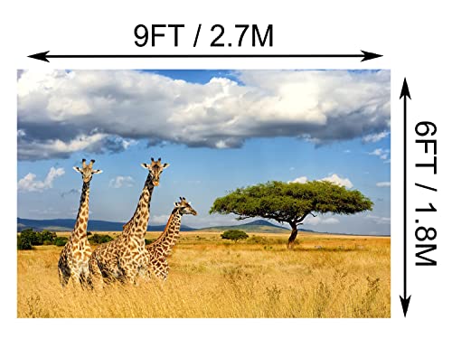 Fabric 9x6ft Kilimanjaro Giraffe Backdrop Africa Safari Background Jungle Giraffe Birthday African Themed Party Decorations Banner Photo Booth Props Zoo Wildlife Animals Backdrops - size: 9x6FT