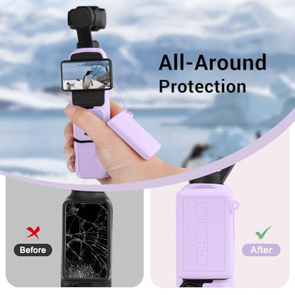 Silicone Case for DJI Osmo Pocket 3/Xtra Muse Camera with Fixed Base & Anti-Loss Lanyard, Compatible with Xtra Muse Accessories – for Travel Vlogging Daily Filming (Purple) - color: Purple