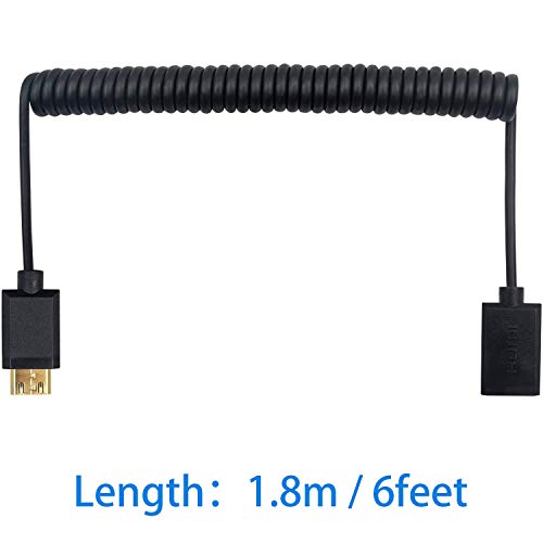 Duttek 4K Mini HDMI to HDMI Coiled Cable 6FT/1.8M, Mini HDMI Male to A Female Extension Cable Supports 1080P, 3D for Camera, Camcorder, Laptop, Projector - size: Male to Female 1.8M