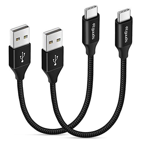 etguuds USB to USB C Cable 0.5ft, 2-Pack Short USB A to Type C Charger Cord Fast Charging for Samsung Galaxy A17 A16 A15 A26 A36 A56, S25 S24 S23 S22 S21 S20 S10 Note 20, for iPhone 17 16 15, Moto - color: Black, size: 0.5ft