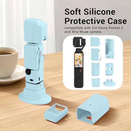Silicone Case for DJI Osmo Pocket 3/Xtra Muse Camera with Fixed Base & Anti-Loss Lanyard, Compatible with Xtra Muse Accessories – for Travel Vlogging Daily Filming (Blue) - color: Blue
