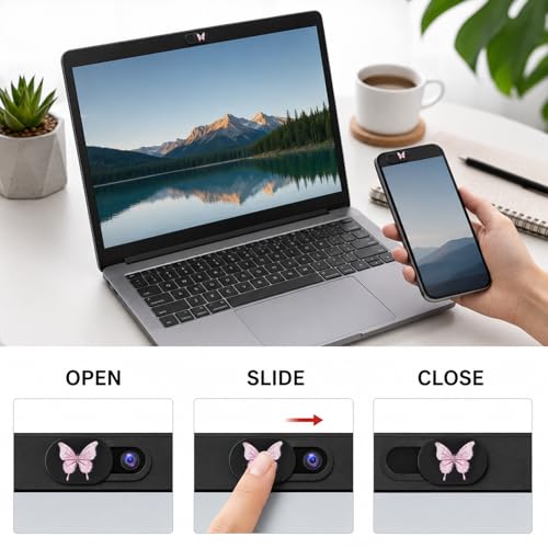 6 Pcs Laptop Camera Cover Slide 0.73''x0.35'' Butterfly Design Ultra-Thin Webcam Cover Slide Web Cam Privacy Blocker for Laptop Desktop Computer Phone Tablet to Protect Your Privacy and Security