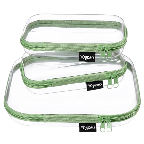 YQBRAO Clear Hard Shell Organizer Cases, 3-Pack, Green | Rigid 1.2 mm clear PET organizers with multi-size design for home storage, travel use, and everyday essentials - color: Green, size: MSS