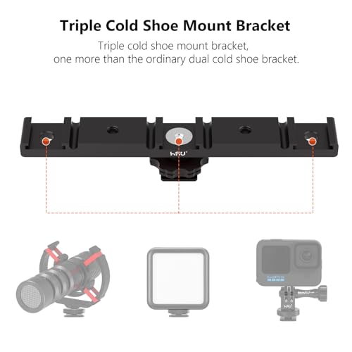 HSU Cold Shoe Mount Bracket, Triple-Head Hot Shoe Mount, and 1/4 Screw Port, Aluminum Cold Shoe Plate Adapter with Cable Slot Bayonet for Microphone, Led Video Light, Monitor (Extension), HGP322L - color: Extension
