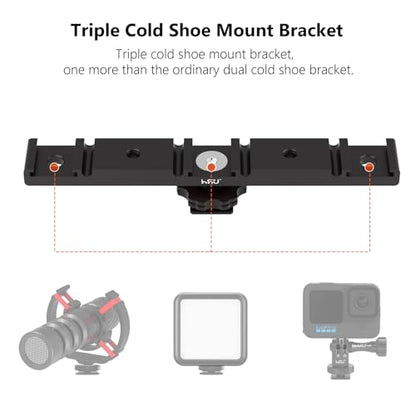 HSU Cold Shoe Mount Bracket, Triple-Head Hot Shoe Mount, and 1/4 Screw Port, Aluminum Cold Shoe Plate Adapter with Cable Slot Bayonet for Microphone, Led Video Light, Monitor (Extension), HGP322L - color: Extension