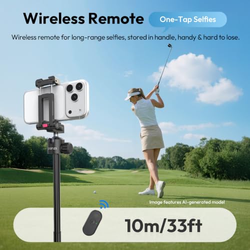 ULANZI 0.01s Auto Pop Open Phone Tripod with Remote, MT44B 59'' Selfie Stick Tripod w Dual Mount for Phone & Camera for Vlog/Live, Cell Phone Stand 360° Ball Head for iPhone Android Luna Pocket 4 - color: Black