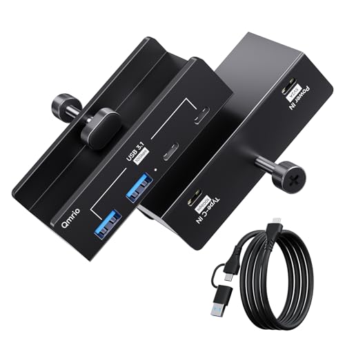 USB Hub 3.1, 10Gbps Clamp USB Hub with 2 USB-A Data Ports, 2 USB-C Port with Extra Power Supply Port (Black) - color: Black
