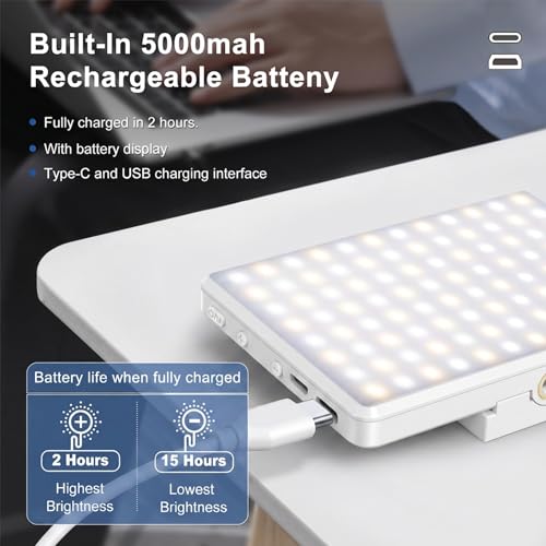 Selfie Light, Phone Light with Front & Back Clip, 60 LED Portable Light with 3 Modes, 5000mAh Rechargeable Video Light for Phone, iPhone, IPad, Laptop, TikTok, Makeup, Lighting Monolights(White) - color: White