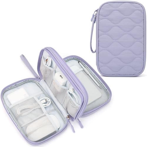Skycase Tech Pouch - Lightweight Electronics Organizer Travel Case - Double Layers Cable Organizer - All-in-One Storage Bag for Charger, Cord, Phone, Flash Drive, Essentials - L - color: Gourd Pattern-Purple, size: L