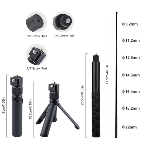 Bullet Time Handle Tripod Rotating Grip with Invisible Selfie Stick for Insta360 X5/X4, DJI OSMO Pocket 3, GoPro,1/4" Thread, 6 lbs Capacity, Compact Selfie Stick & Tabletop Tripod (47 inches)