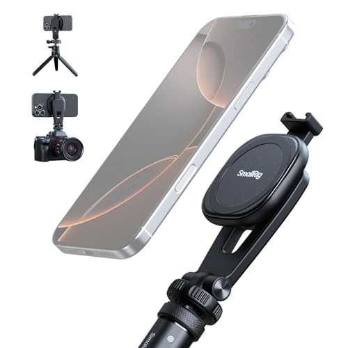 SMALLRIG AC-10 Magnetic Attachable Phone Clamp, Phone Mount with Cold Shoe Mount and 1/4"-20 Threaded Hole, for iPhone 17/16 / 15/14 / 13/12 Series, 90° Tilt for Recording, Live Streaming-5283