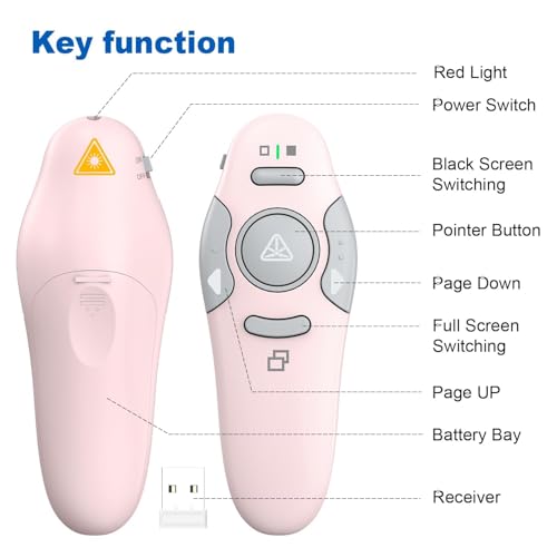 QUI Presentation Clicker Wireless Presenter Remote Clicker for PowerPoint Presentation Remote, PowerPoint Slide Advancer for Mac/Windows/Google Slide/Keynote, Pink, A - color: Pink