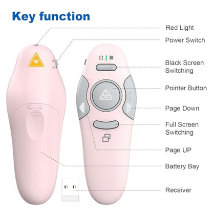 QUI Presentation Clicker Wireless Presenter Remote Clicker for PowerPoint Presentation Remote, PowerPoint Slide Advancer for Mac/Windows/Google Slide/Keynote, Pink, A - color: Pink