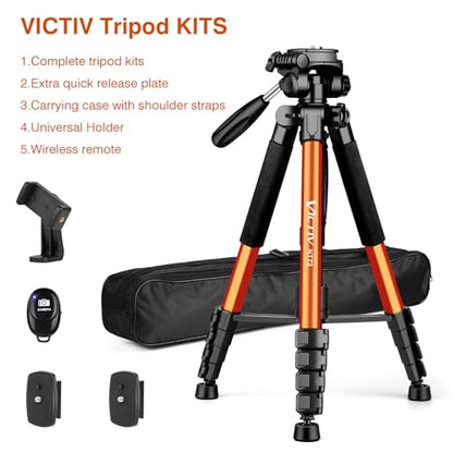 Tripod for Camera, 72" Tall Camera Tripod & Monopod with Remote, Professional Heavy Duty Compact Camera Stand for Phone, DSLR, Spotting Scope, Telescope, Binocular - color: Orange