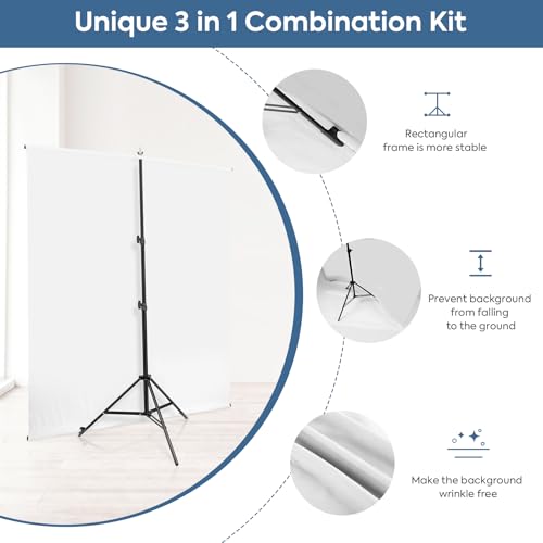 White Screen Backdrop Kit with Stand, Huzofexo 6.5x6.5ft Adjustable Stable Photography Whitescreen Support Stand Kit Chromakey Background for Photo Studio,Vedio,Product Portrait, Streaming, Gaming