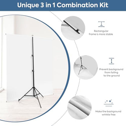 White Screen Backdrop Kit with Stand, Huzofexo 6.5x6.5ft Adjustable Stable Photography Whitescreen Support Stand Kit Chromakey Background for Photo Studio,Vedio,Product Portrait, Streaming, Gaming