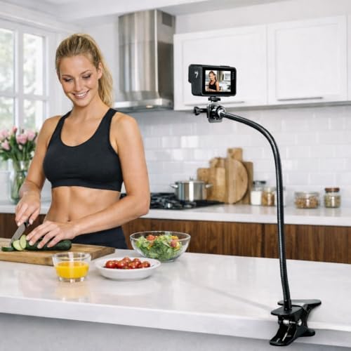 Universal 25 Inch Webcam Stand, Flexible Desk Mount Clamp Gooseneck Stand for Webcam, Camera, Microphone with 1/4" Tread