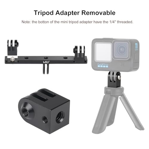 HSU Aluminum Dual Twin Mount, 1/4”-20 Cold Shoe Mount Adapter | for Go Pro Hero 13/12/11/10/9/8/7/6/5/4 DJI Osmo Action AKASO Campark and Other Action Cameras (Extension) - color: Extension