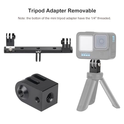 HSU Aluminum Dual Twin Mount, 1/4”-20 Cold Shoe Mount Adapter | for Go Pro Hero 13/12/11/10/9/8/7/6/5/4 DJI Osmo Action AKASO Campark and Other Action Cameras (Extension) - color: Extension
