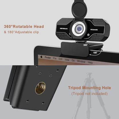 4K HD Webcam with Microphone, Noise Cancellation, Privacy Cover, Wide-Angle Lens, Auto Light Correction, Plug & Play USB Webcam for Laptop, Desktop, PC, Zoom, Skype, Stream - style: 4K