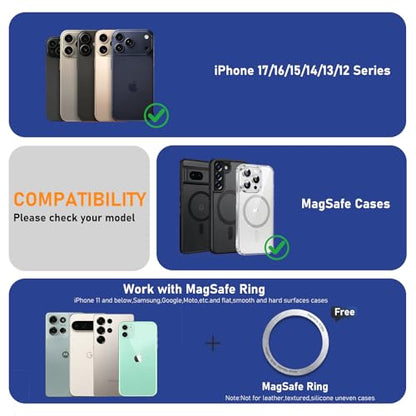 IST IDEA for Magsafe Tripod, Tripod for iPhone Lightweight Aluminum Alloy & Angle Adjustment & Strong Magnets iPhone Tripod Stand Compatible with 17/16/15/14/13/12 (Included Metal Ring) - color: Navy Blue