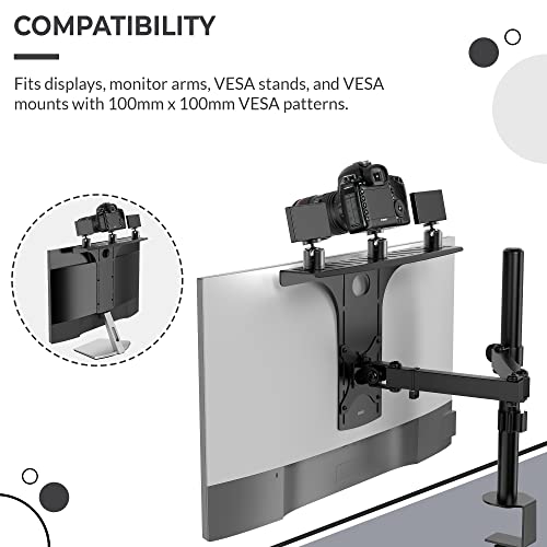 HumanCentric DSLR Monitor Mount Large, Desk Camera Mounting, Light Webcam, Microphone Shelf for Monitor VESA Arm, Replace Clamp Tripods, 100x100mm Patterns, Aluminum, Hardware Included - size: Large Shelf