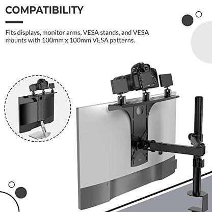 HumanCentric DSLR Monitor Mount Large, Desk Camera Mounting, Light Webcam, Microphone Shelf for Monitor VESA Arm, Replace Clamp Tripods, 100x100mm Patterns, Aluminum, Hardware Included - size: Large Shelf