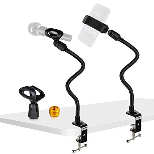 Desktop Mic Stand 13" Flexible Gooseneck Microphone Stand Desk Universal Microphone/Phone Stand Holder with Heavy Duty Desk Clamp, Mic Clip, 3/8" to 5/8" Screw Adapter for Universal Mic - size: 13INCHS
