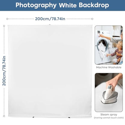 White Screen Backdrop Kit with Stand, Huzofexo 6.5x6.5ft Adjustable Stable Photography Whitescreen Support Stand Kit Chromakey Background for Photo Studio,Vedio,Product Portrait, Streaming, Gaming