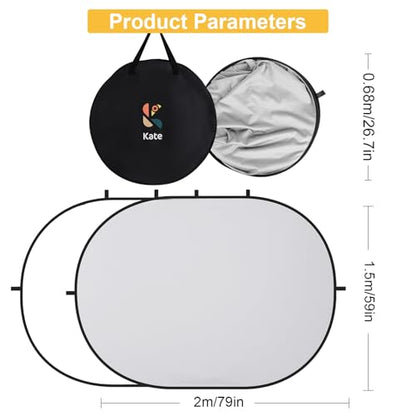 Kate Collapsible Pop-Up Backdrop for Self-Tape Auditions, Professional Headshots, Video Conferencing & Live Streaming - Portable Photography Background (5'x6.5' / 1.5x2m, White/Gray) - color: White/Gray