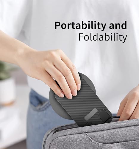 360° Rotating Cell Phone Stand for Desk, Adjustable & Foldable Phone Holder, Aluminum Desktop Phone Stand with Anti-Slip Base, Compatible with iPhone, iPad, Android Phones, K39B-Black