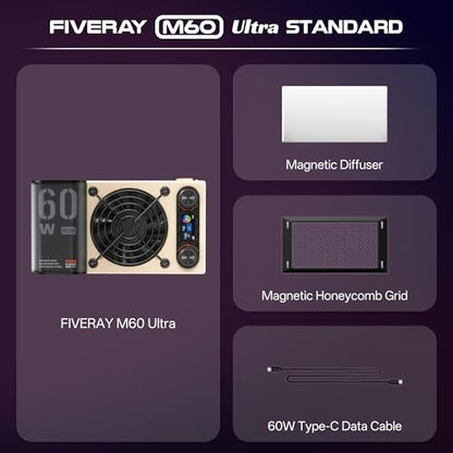 ZHIYUN FIVERAY M60 Ultra RGB Video Light 60W Portable Outdoor Fill Handheld Light 430g DSLR Camera Light with Cold Shoe Photography Light Setup for YouTube TK APP Control 2500K~10000K
