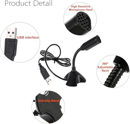 Mini USB Microphone for Desktop Computer and Laptop,Portable USB Condenser Mic With Adjustable Stand,Compatible with PC/Mac,Plug & Play,Ideal for Meeting,Online Class,Games,Remote work(Black)